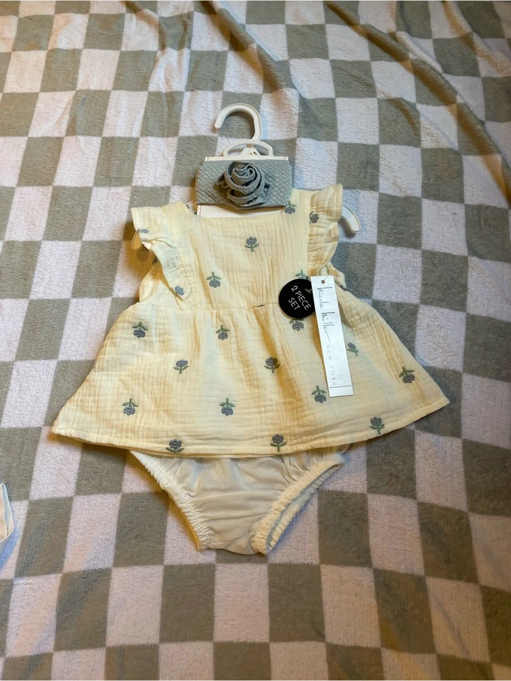 3-Piece Baby Girl Bodysuit & Dress Set Cream, Blue and Pink Floral - 6-9 months